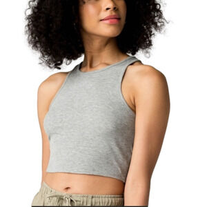 Free People High Neck Ribbed Crop Heather Grey Large NWT